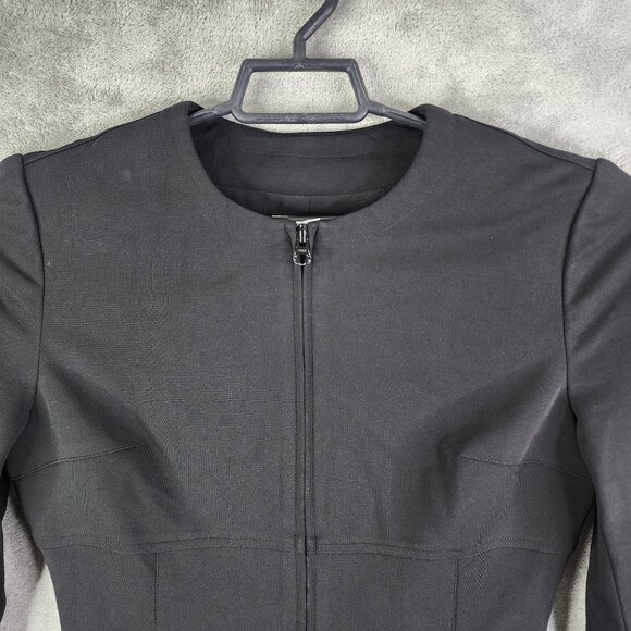 Womens Black Cache Fitted Jacket Full Zip Round Neck Long Sleeve Size 4 - Picture 4 of 11